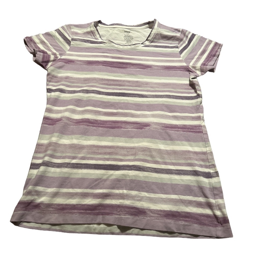 Women's Striped Purple, Grey and White T-Shirt Size Large